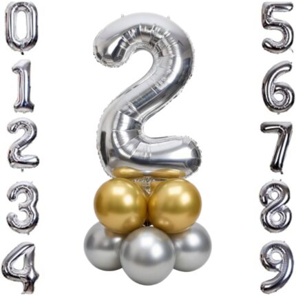 Silver Number Balloons with Base