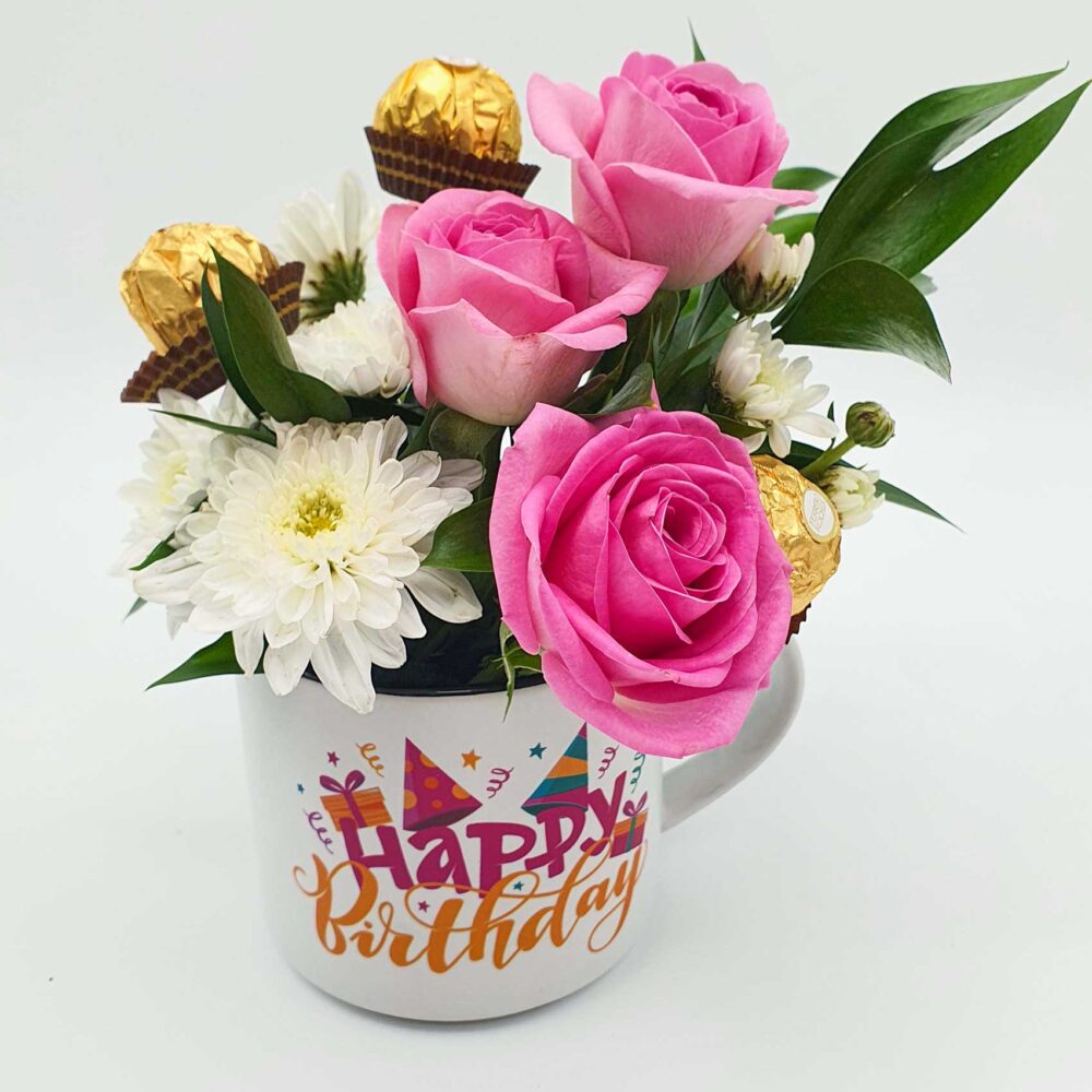 Happy birthday flowers mug