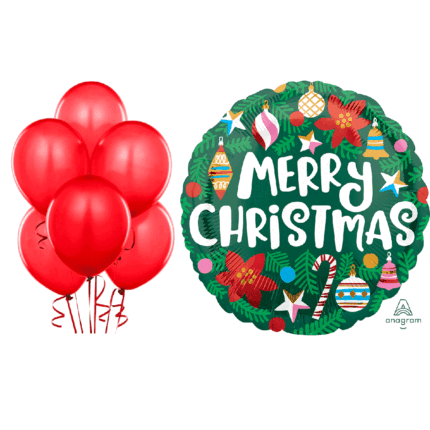 Christmas-Pine-and-Ornaments-Foil-balloons-bundle-gift-delivery-amman