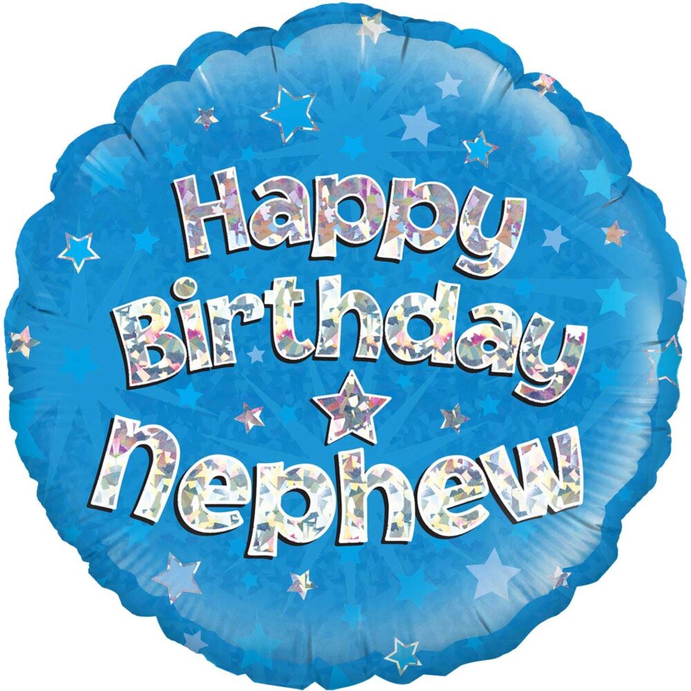 18-inches-Happy-Birthday-Nephew-Blue-Holographic-Oaktree-Foil-balloon-online-gift-shop-delivery-amman-jordan