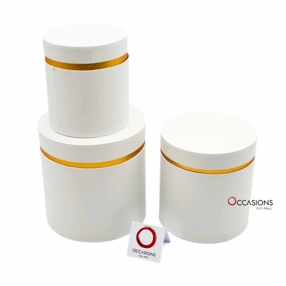 Cylinder Gold Strip Box - White