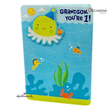 Grandson 1st Birthday Greeting Card Adorable 1st Birthday Hallmark For Sweet Grandson Greeting Card Order Online with Same Day Delivery in Amman Make his first birthday unforgettable with this adorable Hallmark greeting card. Featuring colorful sea creatures and a sweet message, it's perfect for your little cutie. Order online now from the best gift shop in Amman and enjoy greeting cards delivery with same day delivery in Jordan.