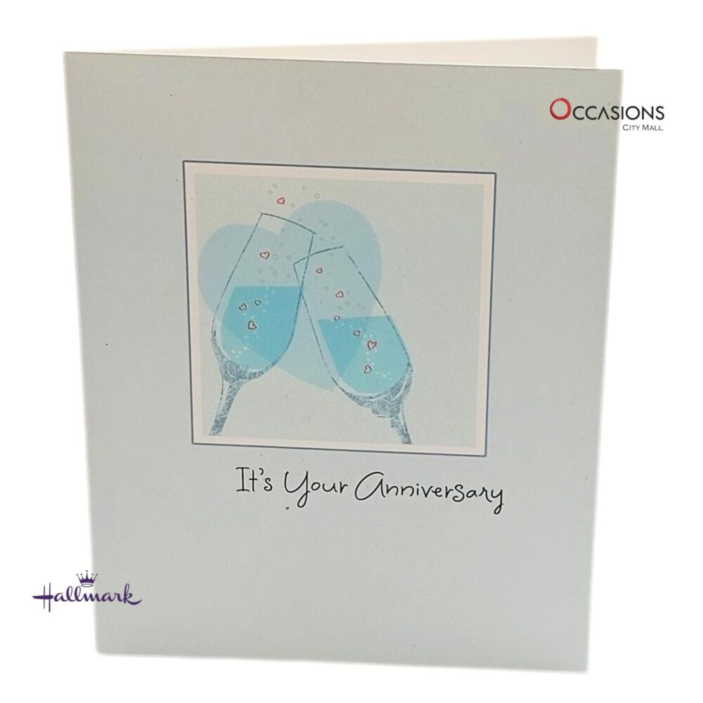 Loving Couple's Anniversary Greeting Card "Cheers To Forever" Anniversary Greeting Card  Hallmark Anniversary Card With Floating Hearts Same Day Greeting Cards Delivery in Amman This minimalist Hallmark anniversary card features two toasting glasses with floating hearts—perfect for a couple’s special day. With the message “Here’s to you two!”, it's a stylish way to say cheers to lasting love. Get it from the best gift shop in Amman with greeting cards delivery and same day delivery. Order online today and make their moment memorable.