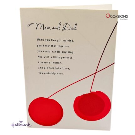 Special Mom & Dad Anniversary Greeting Card Cherry Hallmark Anniversary Greeting Card For Special Mom & Dad Greeting Cards Same Day Delivery in Amman Jordan This heartfelt Hallmark greeting card is perfect for celebrating your parents’ lasting love. With its sweet cherry design and thoughtful message, it honors the strength, patience, and love they’ve shared. Order online from the best gift shop in Amman and enjoy same day delivery of premium Hallmark greeting cards. Perfect for greeting cards delivery in Amman Jordan.