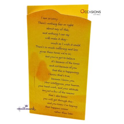 Comforting Sympathy Greeting Card  Sympathy Greeting Card - Send Comfort With a Hopeful Message Hopeful Hallmark Sympathy Greeting Card Greeting Cards Delivery in Amman Jordan Send hope and comfort with this Hallmark Sympathy card, filled with heartfelt words that bring peace during tough times. It’s a meaningful way to show you care. Order greeting cards online in Amman Jordan from the best gift shop in Amman. We offer same day delivery and fast greeting cards delivery. Hallmark greeting cards are the world’s best — perfect for expressing your sympathy with love.