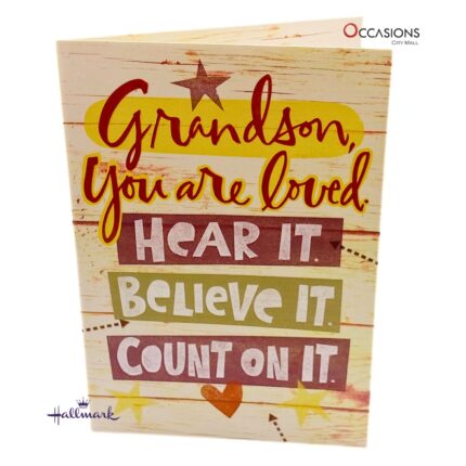 Grandson Birthday Card – "You Are Loved" Warm Hallmark Grandson Birthday Greeting Card Order Online with Same Day Delivery in Amman This Hallmark Grandson Birthday card is filled with love, warmth, and encouragement. With bold words like “Hear it, Believe it, Count on it,” it’s a heartfelt way to celebrate your grandson. Order online today from the best gift shop in Amman with greeting cards delivery and same day delivery in Amman, Jordan.