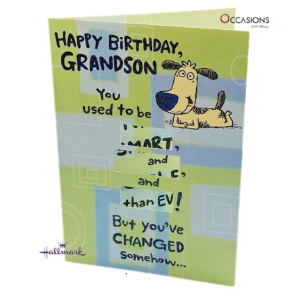 Playful Grandson Birthday Greeting Card Smart & Cool Hallmark For Grandson Birthday Greeting Card Order Online with Same Day Delivery in Amman Make your grandson smile with this playful and fun birthday greeting card by Hallmark! Featuring a cute dog and a clever twist on growing up, it’s perfect for showing love with humor. Order online from the best gift shop in Amman with greeting cards delivery and same day delivery across Jordan.