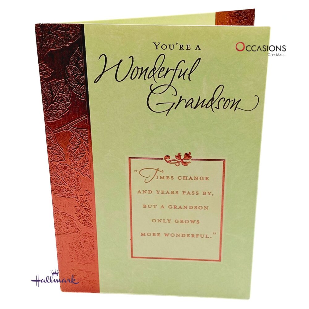 Elegant Grandson Birthday Greeting Card Brown & Green Elegant Hallmark Grandson Birthday Greeting Card Order Online with Same Day Delivery in Amman Celebrate your grandson's journey with this beautiful Hallmark greeting card, filled with warm words and timeless elegance. A perfect way to show your love and pride on his birthday. Order online today from the best gift shop in Amman with greeting cards delivery and same day delivery in Amman, Jordan.