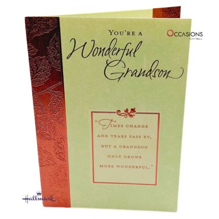 Elegant Grandson Birthday Greeting Card Brown & Green Elegant Hallmark Grandson Birthday Greeting Card Order Online with Same Day Delivery in Amman Celebrate your grandson's journey with this beautiful Hallmark greeting card, filled with warm words and timeless elegance. A perfect way to show your love and pride on his birthday. Order online today from the best gift shop in Amman with greeting cards delivery and same day delivery in Amman, Jordan.