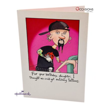 Father To Daughter Birthday Greeting Card Funny Hallmark Daughter's Birthday Greeting Card Same Day Greeting Cards Delivery in Amman Make her birthday unforgettable with this hilarious Hallmark Daughter Birthday Card! Perfect for fathers who love to joke, this card features a fun tattoo-themed message that brings laughter and love. Available at the best gift shop in Amman, Jordan. Enjoy greeting cards delivery, order online with same day delivery for a special surprise she'll never forget.