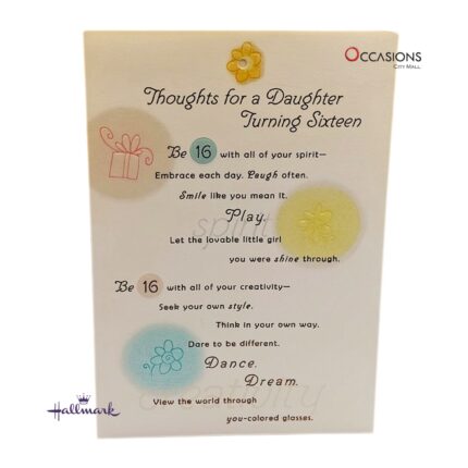 "Sweet 16th" Daughter Birthday Greeting Card Celebrate Her 16th Birthday With A Hallmark Daughter Birthday Greeting Card Same Day Greeting Cards Delivery in Amman Mark her sixteenth birthday with this heartfelt Hallmark card full of encouragement and love. With sweet wishes and inspiring words, it's the perfect way to say happy birthday to your daughter. Order online from the best gift shop in Amman. We offer greeting cards delivery with same day delivery across Jordan.