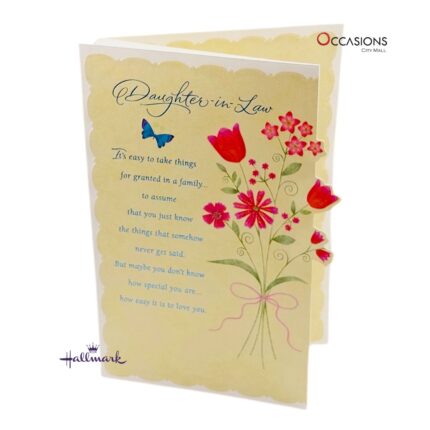 Heartfelt Daughter-in-Law Birthday Greeting Card Red Blooms Hallmark Daughter In-Law Birthday Greeting Card Order Online with Same Day Delivery in Amman Show your love with this beautiful Hallmark card made just for your daughter-in-law. Featuring floral artwork and touching words, it’s a perfect way to celebrate her birthday. You can order online, enjoy same day delivery, and rely on our greeting cards delivery service from the best gift shop in Amman. Thoughtful and warm, it’s a keepsake she’ll treasure forever.