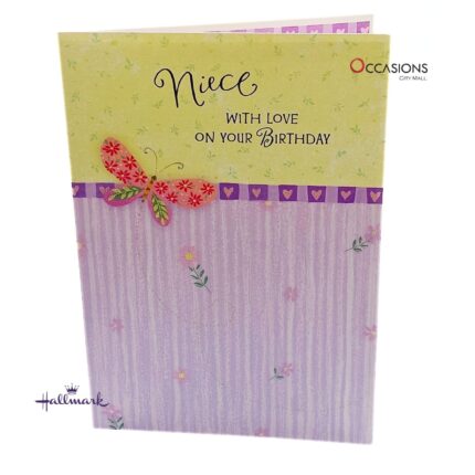 Pink Butterfly Niece's Birthday Greeting Card Pink Butterfly Hallmark Niece's Birthday Greeting Card Order Online with Same Day Delivery in Amman Share birthday love with your wonderful niece through this sweet Hallmark greeting card. Bright colors, a butterfly design, and a heartfelt message make it the perfect way to celebrate her special day. Order online from the best gift shop in Amman, Jordan, and enjoy fast greeting cards delivery with same day delivery service.
