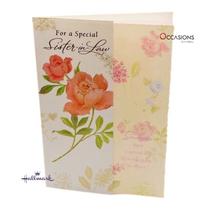 Special Sister-In-law Birthday Greeting Card Special Floral Hallmark Sister-In-Law Birthday Greeting Card Order Online with Same Day Delivery in Amman Celebrate a wonderful sister-in-law with this beautiful Hallmark birthday card, featuring soft floral designs and a heartfelt message full of warmth and love. At the best gift shop in Amman, we offer the finest Hallmark Sister-in-Law birthday greeting cards. Make her day extra special with fast and easy greeting cards delivery in Amman, Jordan.