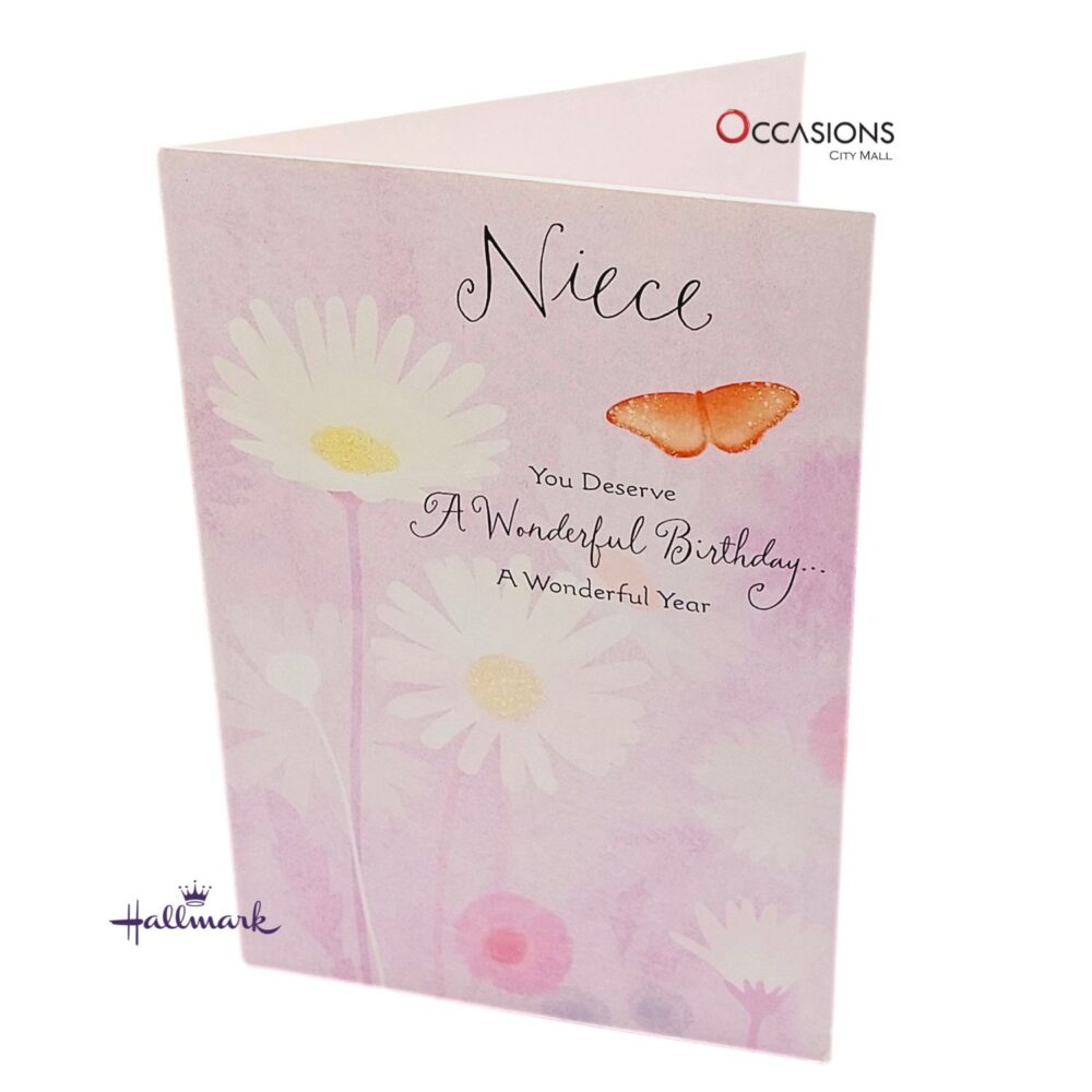 Butterfly Daisy Niece's Birthday Greeting Card Pastel Hallmark Niece's Birthday Greeting Card Order Online with Same Day Delivery in Amman Crafted by Hallmark, the world's best greeting card brand, this card celebrates the joy and happiness your niece brings. Perfect for birthdays, it carries a touching message that speaks to the heart. We offer greeting cards delivery across Jordan with fast, same day delivery from our gift shop in Amman.