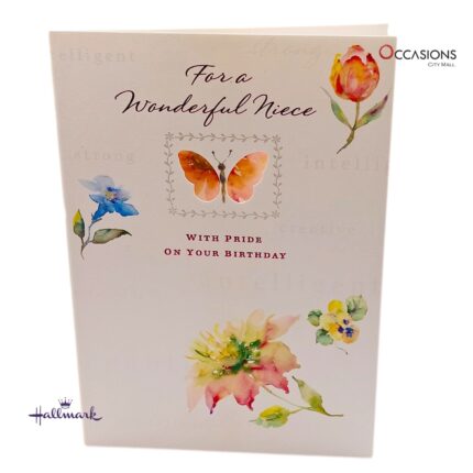 Wonderful Niece Birthday Greeting Card Beautiful Hallmark Niece's Birthday Greeting Card Order Online with Same Day Delivery in Amman Celebrate your amazing niece with this beautiful Hallmark birthday card, filled with pride, love, and inspiring words. Designed with soft flowers and butterflies, it’s a perfect way to show how proud you are. Find the best Niece's Birthday greeting cards at the best gift shop in Amman, Jordan, and enjoy easy greeting cards delivery with same day delivery service.