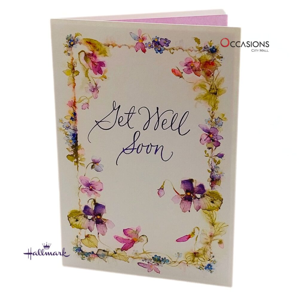 Lovely Floral Get Well Soon Greeting Card purple Floral Hallmark Get Well Soon Greeting Card Order Online with Same Day Delivery in Amman Brighten someone's recovery with this elegant Hallmark Get Well Soon card featuring a lovely floral design. Thoughtfully crafted for heartfelt moments, you can order online with same day delivery from the best gift shop in Amman. Enjoy quick and reliable greeting cards delivery. Order greeting cards online in Amman Jordan and send smiles today with Hallmark greeting cards.