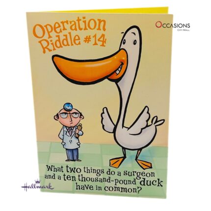 Surgery Riddle Get Well Soon Greeting Card Funny Surgery Riddle Hallmark Get Well Soon Greeting Card Order Online with Same Day Delivery in Amman Share a laugh with this witty Hallmark Get Well Soon card featuring a funny surgery riddle and a cheerful duck! Perfect for after an operation, you can order online with same day delivery from the best gift shop in Amman. We offer fast and secure greeting cards delivery. Order greeting cards online in Amman Jordan today and bring joy with Hallmark greeting cards.