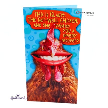 "Good Cluck" Get Well Soon Greeting Card Gladys The Chicken Hallmark Get Well Soon Greeting Card Order Online with Same Day Delivery in Amman Send comfort and blessings with this beautiful Get Well Soon greeting card from Hallmark. Perfect for showing you care, this card brings warm wishes for healing. Order online now from the best gift shop in Amman! We offer greeting cards delivery and same day delivery in Amman Jordan. Choose this Hallmark greeting card today from our store specializing in gifts, and send love and prayers easily with fast delivery.