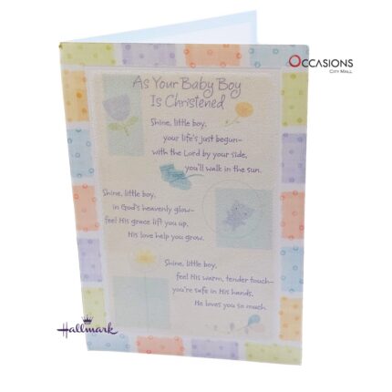 Baby Boy's Baptism Greeting Card Adorable Hallmark Baptism Greeting Card Order Online with Same Day Delivery in Amman Celebrate your baby boy’s Christening with this soft and heartfelt Hallmark card, filled with love, faith, and warmth. Designed to make this moment unforgettable, it's the perfect keepsake. Order online today from the best gift shop in Amman and enjoy greeting cards delivery with same day service. We offer a beautiful range of Hallmark greeting cards at Occasions City Mall — your trusted destination for gifts in Amman, Jordan.