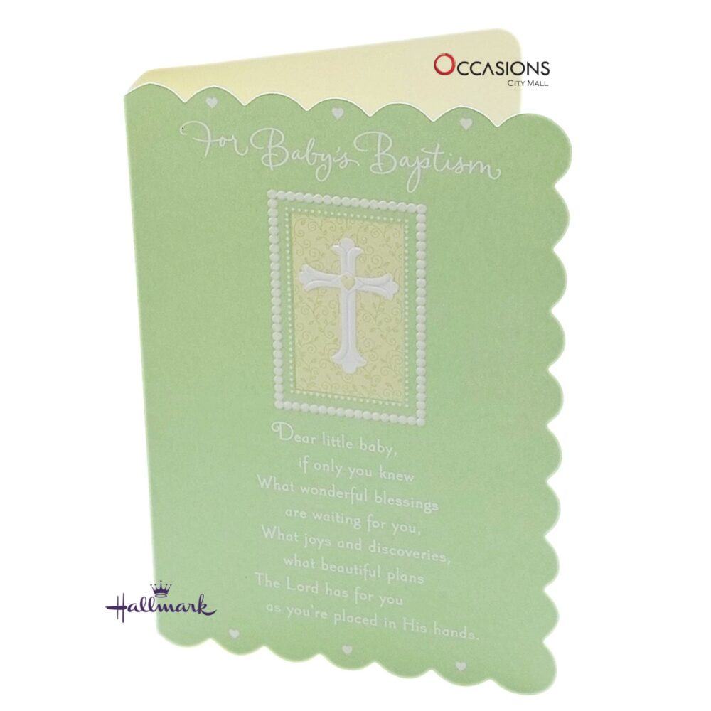 Wonderful Blessings Baby Baptism Card Pastel Green Hallmark Baptism Greeting Card Order Online with Same Day Delivery in Amman This peaceful green Hallmark Baptism card shares blessings, hope, and scripture (Genesis 21:22) for your little one’s big day. Celebrate a special baptism with heartfelt words and elegant design. Order online today from the best gift shop in Amman with same day greeting cards delivery across Jordan. Order greeting cards online in Amman Jordan from Occasions City Mall – your go-to destination for faith-filled cards and gifts.