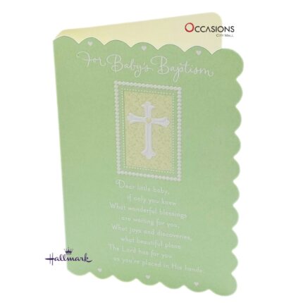 Wonderful Blessings Baby Baptism Card Pastel Green Hallmark Baptism Greeting Card Order Online with Same Day Delivery in Amman This peaceful green Hallmark Baptism card shares blessings, hope, and scripture (Genesis 21:22) for your little one’s big day. Celebrate a special baptism with heartfelt words and elegant design. Order online today from the best gift shop in Amman with same day greeting cards delivery across Jordan. Order greeting cards online in Amman Jordan from Occasions City Mall – your go-to destination for faith-filled cards and gifts.