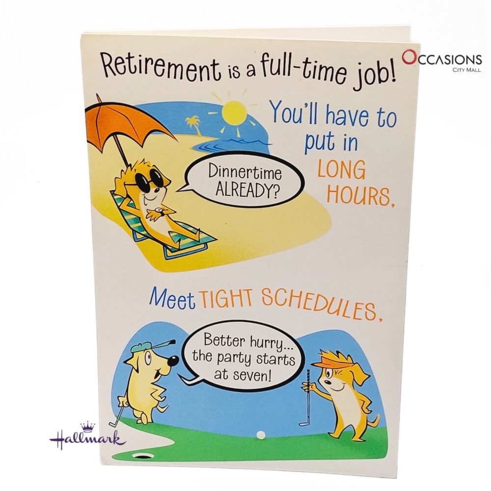 Playful Cartoons Retirement Greeting Card Playful Hallmark Retirement Greeting Card Order Online with Same Day Delivery in Amman Bring a smile to their face with this humorous Hallmark retirement greeting card! Full of playful cartoons and fun text, it's the perfect way to wish them joy on their new journey. Order greeting cards online in Amman Jordan from the best gift shop in Amman. Enjoy greeting cards delivery and same day delivery when you order online today!