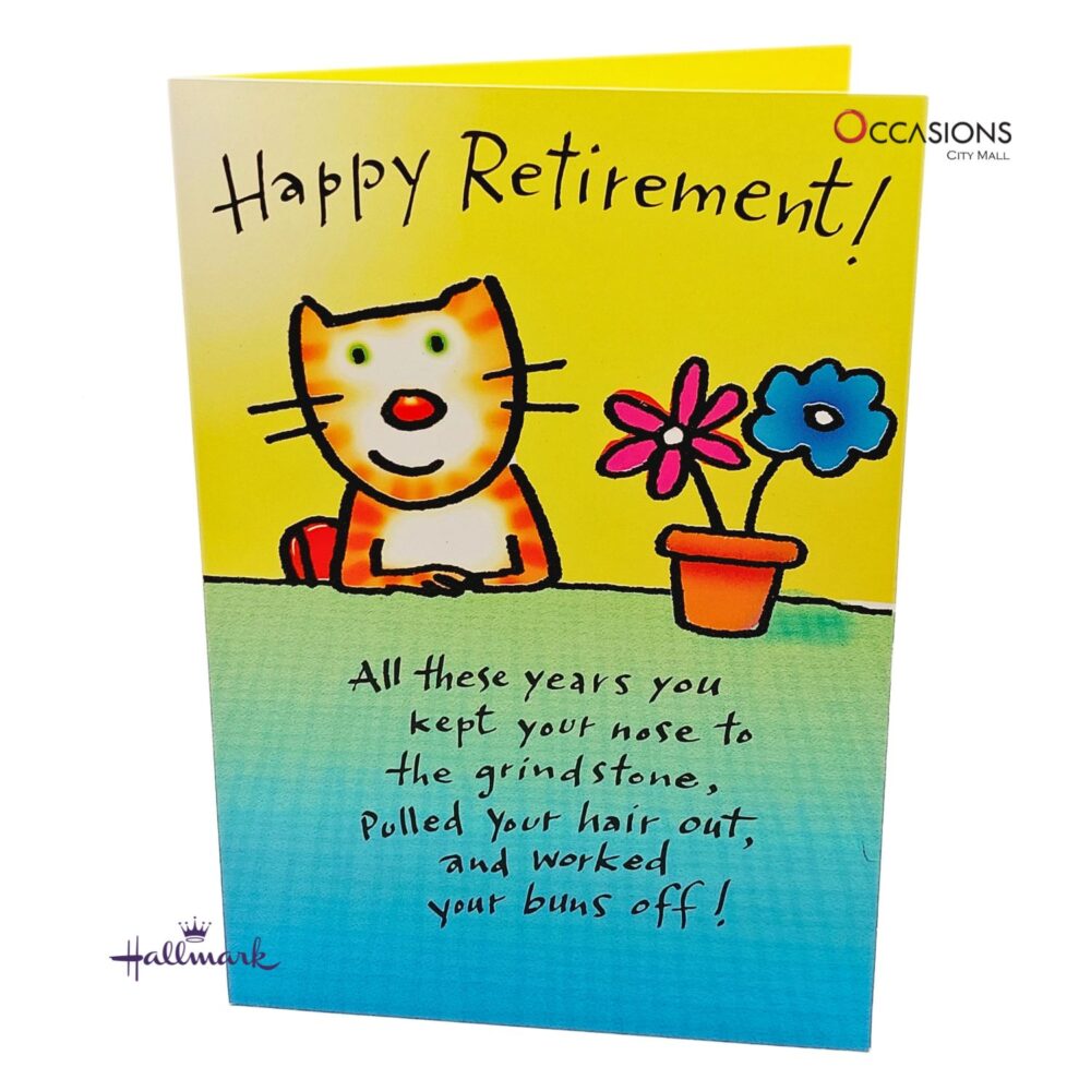 Cute & Funny Cat Retirement Greeting Card Cute Cartoon Cat Hallmark Retirement Greeting Card Order Online with Same Day Delivery in Amman This playful Hallmark retirement greeting card features a cute cartoon cat and a funny message to celebrate years of hard work. A joyful way to wish someone a happy new chapter. Order greeting cards online in Amman Jordan from the best gift shop in Amman. Same day greeting cards delivery is available when you order online today!