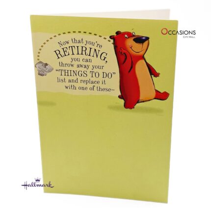 Bear & Sticky Notes Retirement Greeting Card Hilarious Hallmark Retirement Greeting Card Order Online with Same Day Delivery in Amman Celebrate their big retirement with this witty Hallmark greeting card featuring a bear, sticky notes, and hilarious new “tasks” to enjoy. A fun and cheeky way to say congrats! Order greeting cards online in Amman Jordan from the best gift shop in Amman. Same day greeting cards delivery available when you order online today!