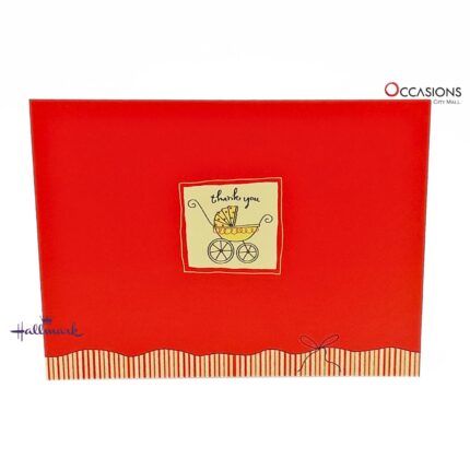 Baby Themed Thank You Greeting Card Card Size: 12.8 x 9.8 cm Bright Red With Baby Carriage Themed Hallmark Thank You Greeting Card Order Online with Same Day Delivery in Amman This vibrant Hallmark thank you card features a charming baby carriage design, ideal for expressing appreciation after a baby shower or gift. Its bold red color adds a cheerful touch to your message. Order greeting cards online in Amman Jordan with same day delivery from the best gift shop in Amman. Enjoy fast greeting cards delivery and premium Hallmark greeting cards at your fingertips.