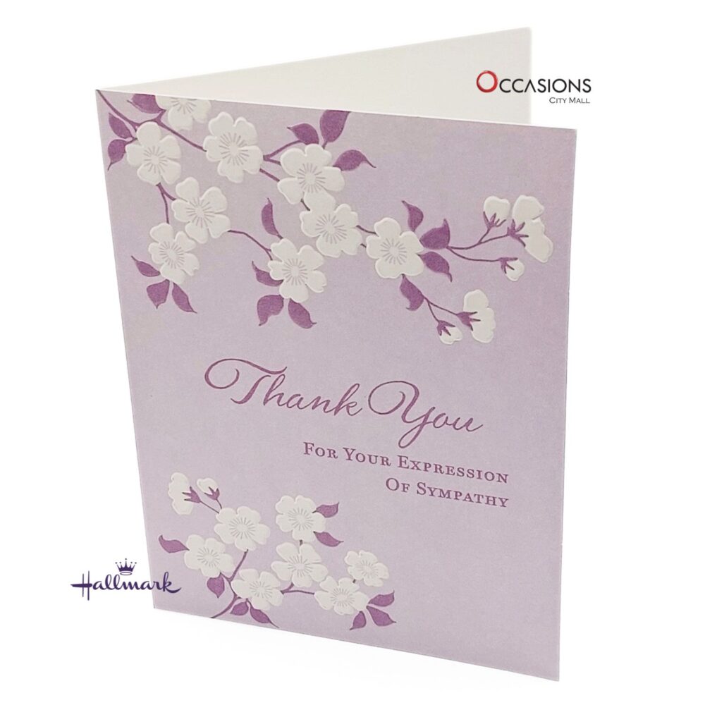 Floral Sympathy Thank You Greeting Card Size: 12.8 x 9.8 cm  Elegant Floral Design in Soft Purple Hallmark Thank You Greeting Card Order Online with Same Day Delivery in Amman This Hallmark thank you card is designed to help you show appreciation for sympathy and support. With soft floral artwork and a gentle purple tone, it's ideal for sending a heartfelt message after loss. Order greeting cards online in Amman Jordan with same day delivery from the best gift shop in Amman. We offer Hallmark greeting cards with reliable greeting cards delivery across Jordan.