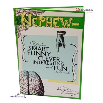 Fun & Unique Nephew's Birthday Greeting Card Card Size: 17.6 x 12.2 cm  Unique Hallmark Nephew's Birthday Greeting Card Order Online with Same Day Delivery in Amman Let your nephew know just how clever, cool, and fun he is with this creative Hallmark card! A playful message and bright design make it the perfect birthday card. Order online now from the best gift shop in Amman. Enjoy greeting cards delivery with same day delivery. Order greeting cards online in Amman Jordan and make his birthday extra special.