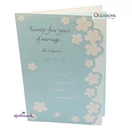 25th Wedding Anniversary Greeting Card Card Size: 20.4 x 14.2 cm Elegant Hallmark Greeting Card for a Silver Anniversary Greeting Cards Same Day Delivery in Amman Jordan This beautiful Hallmark anniversary greeting card is perfect for a 25th wedding celebration. With heartfelt words and a soft floral design, it's a meaningful way to honor years of love. Order online from the best gift shop in Amman. We offer greeting cards delivery and same day delivery across Amman, Jordan.