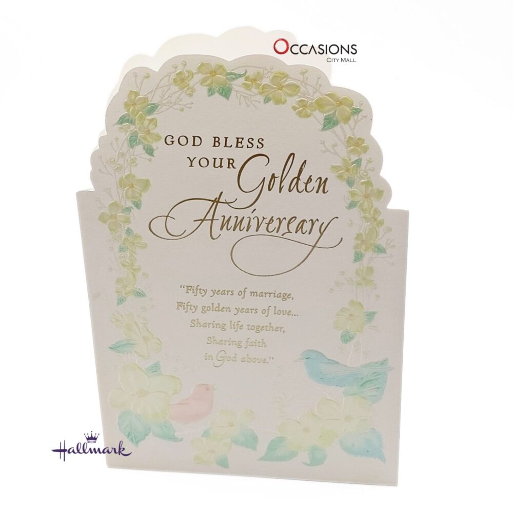 Faith-Inspired 50th Anniversary Greeting Card Card Size: 20.3 x 14.1 cm Faith-Inspired Hallmark 50th Wedding Anniversary Greeting Card Greeting Cards Same Day Delivery in Amman Jordan This beautifully crafted Hallmark card is a touching tribute to 50 years of marriage built on love and faith. With soft floral artwork, gentle colors, and a message honoring God’s guidance, it’s a heartfelt choice for a golden anniversary. Order online now from the best gift shop in Amman. We offer greeting cards delivery and same day delivery in Amman, Jordan. Order greeting cards online in Amman Jordan and share your prayers on their special day!