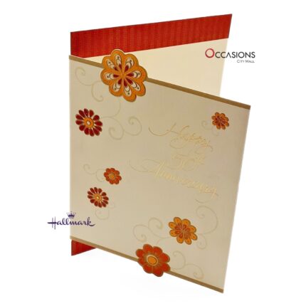 Happy 50th Anniversary Greeting Card Card Size: 17.6 x 12.2 cm  Cheerful Golden Anniversary Hallmark Greeting Card Greeting Cards Same Day Delivery in Amman Jordan This vibrant Hallmark 50th Anniversary greeting card is full of warm colors and playful floral designs, perfect for the couple who wrote the book on happily-ever-after! A beautiful way to mark this golden milestone. Order online now from the best gift shop in Amman. We offer greeting cards delivery and same day delivery in Amman, Jordan. Order greeting cards online in Amman Jordan and celebrate 50 wonderful years in style!