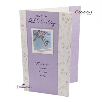 Elegant 21st Birthday Greeting Card Hallmark Age Birthday Greeting Card – 21st Birthday Greeting Cards Same Day Delivery in Amman Jordan This elegant Hallmark 21st birthday card features a delicate key design with lilac and silver accents, perfect for marking this special coming-of-age moment. Wishing her happiness today and always, it's the ideal choice from the best gift shop in Amman. Order online now and enjoy same day delivery with greeting cards delivery across Jordan.