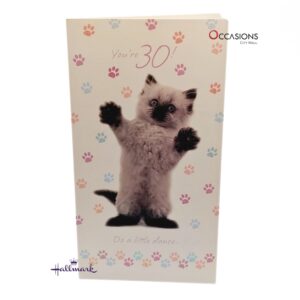 Funny 30th Birthday Greeting Card Hallmark Age Birthday Greeting Card – 30th Birthday Order greeting cards online in Amman Jordan Celebrate turning 30 with laughter and a cute dancing cat! This Hallmark greeting card is full of playful charm and fun wishes to brighten their big day. Perfect for animal lovers and those young at heart. Order online now with same day delivery from the best gift shop in Amman. We offer fast greeting cards delivery across Jordan.