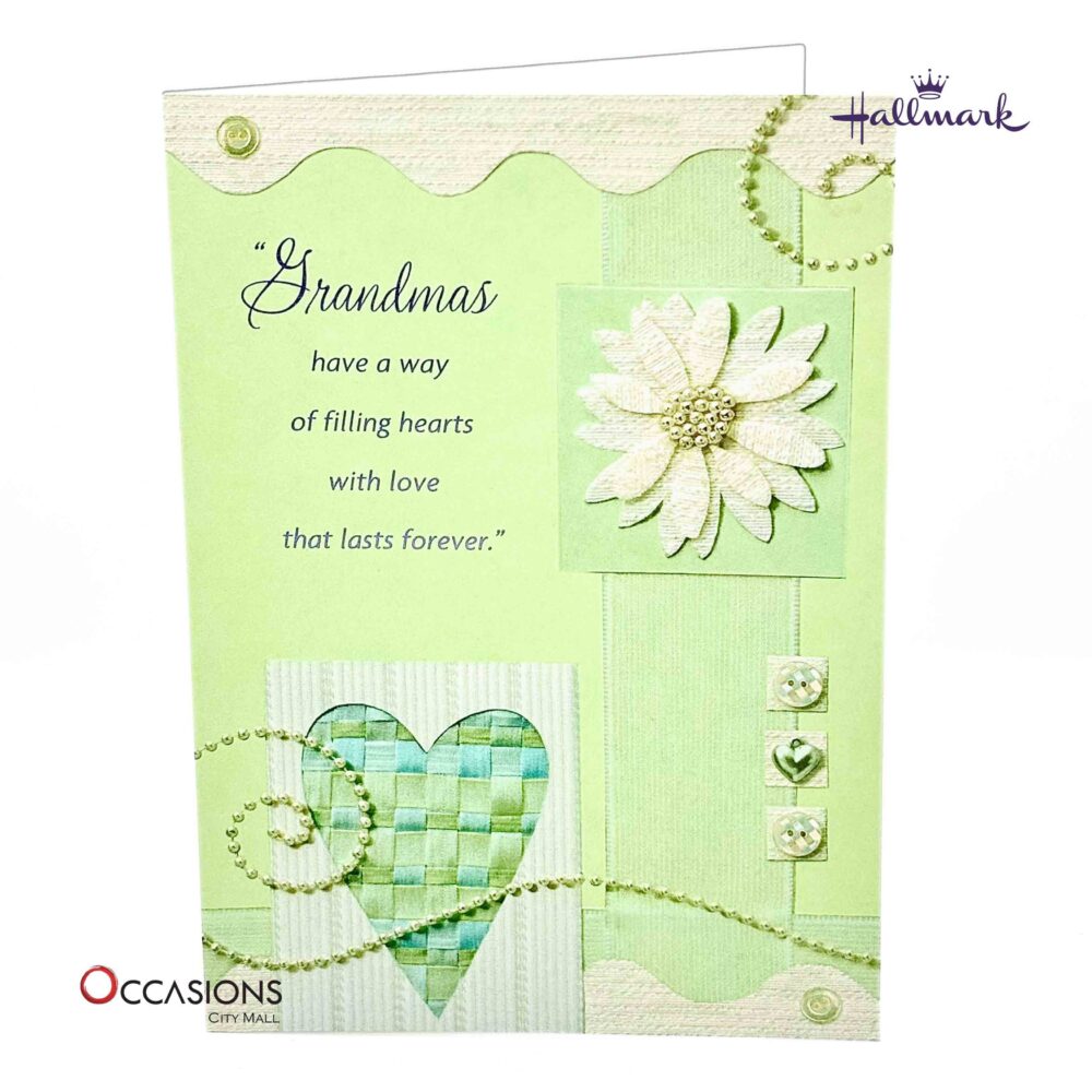 Grandma's Birthday Greeting Card Green Hallmark Grandma's Birthday Greeting Card Order Online with Same Day Delivery in Amman Show your grandma how much she means with this elegant Hallmark Grandma Birthday Greeting Card. Featuring soft colors and a heartfelt design, it’s a perfect choice to send love and smiles. Order online today and enjoy same day delivery with the best gift shop in Amman. We specialize in greeting cards delivery and offer the best Hallmark greeting cards for every occasion.