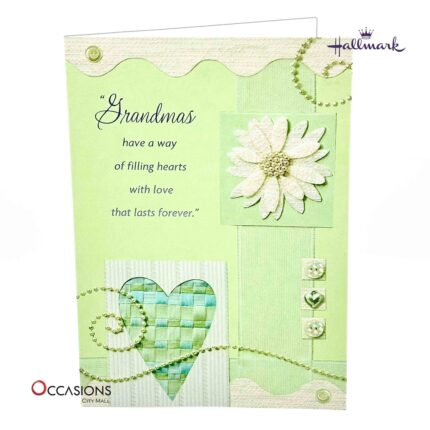 Grandma's Birthday Greeting Card Green Hallmark Grandma's Birthday Greeting Card Order Online with Same Day Delivery in Amman Show your grandma how much she means with this elegant Hallmark Grandma Birthday Greeting Card. Featuring soft colors and a heartfelt design, it’s a perfect choice to send love and smiles. Order online today and enjoy same day delivery with the best gift shop in Amman. We specialize in greeting cards delivery and offer the best Hallmark greeting cards for every occasion.