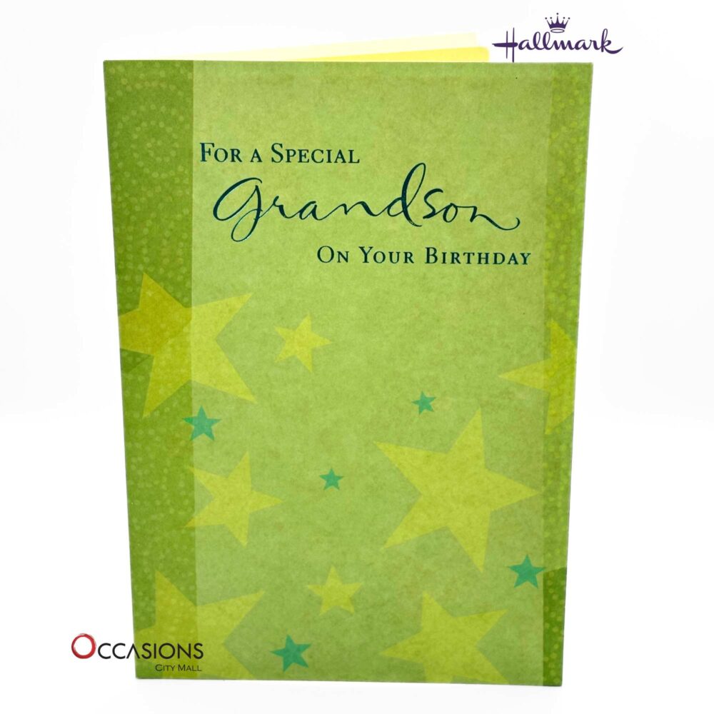 Stars Grandson Birthday Greeting Card Colorful Star Design Hallmark Grandson Birthday Greeting Card Order Online with Same Day Delivery in Amman Surprise your grandson with this charming Hallmark Birthday greeting card! Featuring a colorful star design and a heartfelt message, it's the perfect way to make his day extra special. Order online from the best gift shop in Amman, Jordan, and enjoy same day delivery with our fast greeting cards delivery service.