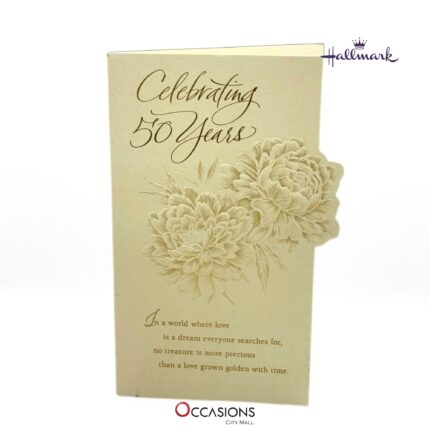 Elegant 50th Anniversary Greeting Card Card Size: 20.4 x 14.1 cm Golden Hallmark 50th Wedding Anniversary Greeting Card Greeting Cards Same Day Delivery in Amman Jordan This stunning Hallmark greeting card is perfect for celebrating 50 beautiful years of love and dreams fulfilled. With embossed flowers and touching words inside, it’s a heartfelt tribute to a lifetime of golden memories. Order online from the best gift shop in Amman. We provide greeting cards delivery and same day delivery across Amman, Jordan. Order greeting cards online in Amman Jordan and honor their 50-year love story with elegance!