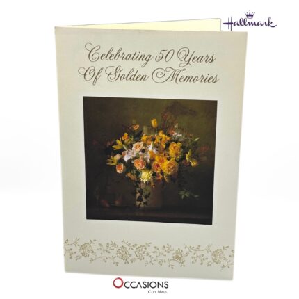 Celebrate 50 Years Anniversary Greeting Card Card Size: 20.4 x 14 cm Hallmark Golden Anniversary Card with Floral Art Greeting Cards Same Day Delivery in Amman Jordan Celebrate 50 beautiful years of love and memories with this elegant Hallmark card. Featuring classic floral artwork and warm, heartfelt wishes inside, it’s perfect for honoring a golden anniversary. Order online from the best gift shop in Amman. We provide greeting cards delivery and same day delivery anywhere in Amman, Jordan. Order greeting cards online in Amman Jordan and mark their golden anniversary with love!
