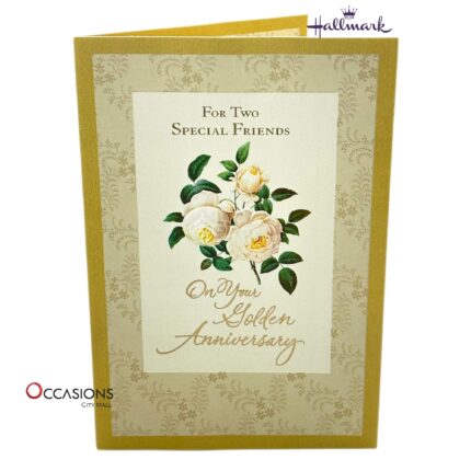 Golden Anniversary Card For Special Friends Card Size: 20.4 x 14.1 cm  Elegant Hallmark 50th Anniversary Greeting Card Greeting Cards Same Day Delivery in Amman Jordan Celebrate two special friends on their 50th wedding anniversary with this classic Hallmark card. Featuring warm wishes, soft floral artwork, and meaningful words, it’s perfect for honoring a lasting love story. Order online from the best gift shop in Amman. We offer greeting cards delivery and same day delivery in Amman, Jordan. Order greeting cards online in Amman Jordan and send love on their golden day!