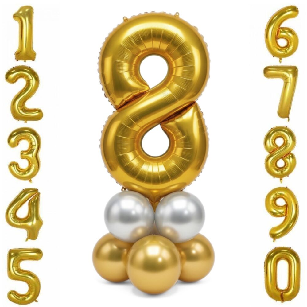 Gold Number Balloons with Base