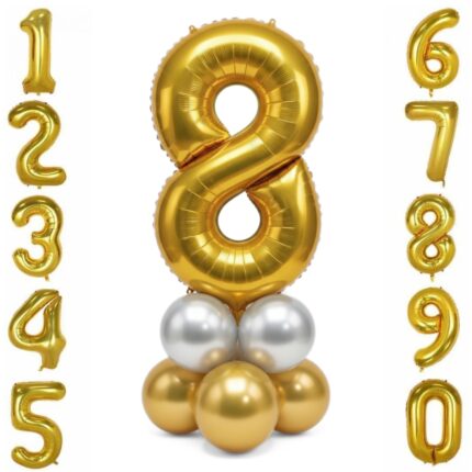 Gold Number Balloons with Base