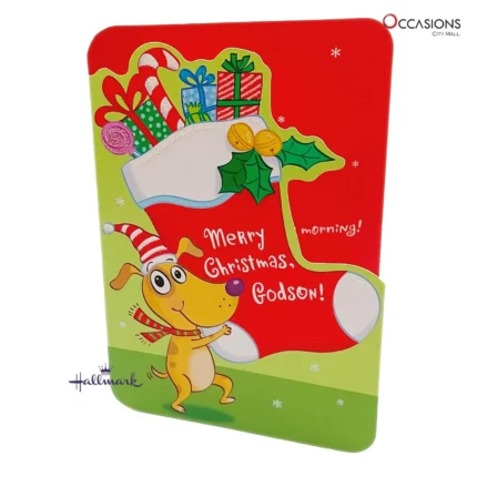 Godson Stocking Fun Christmas Card