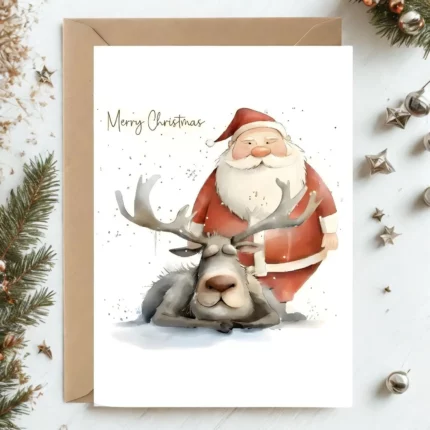 Santa Reindeer Christmas Card